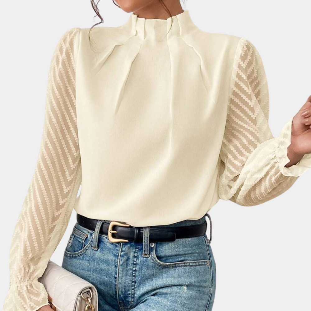 Elegante blouse met hoge kraag en lange mouwen