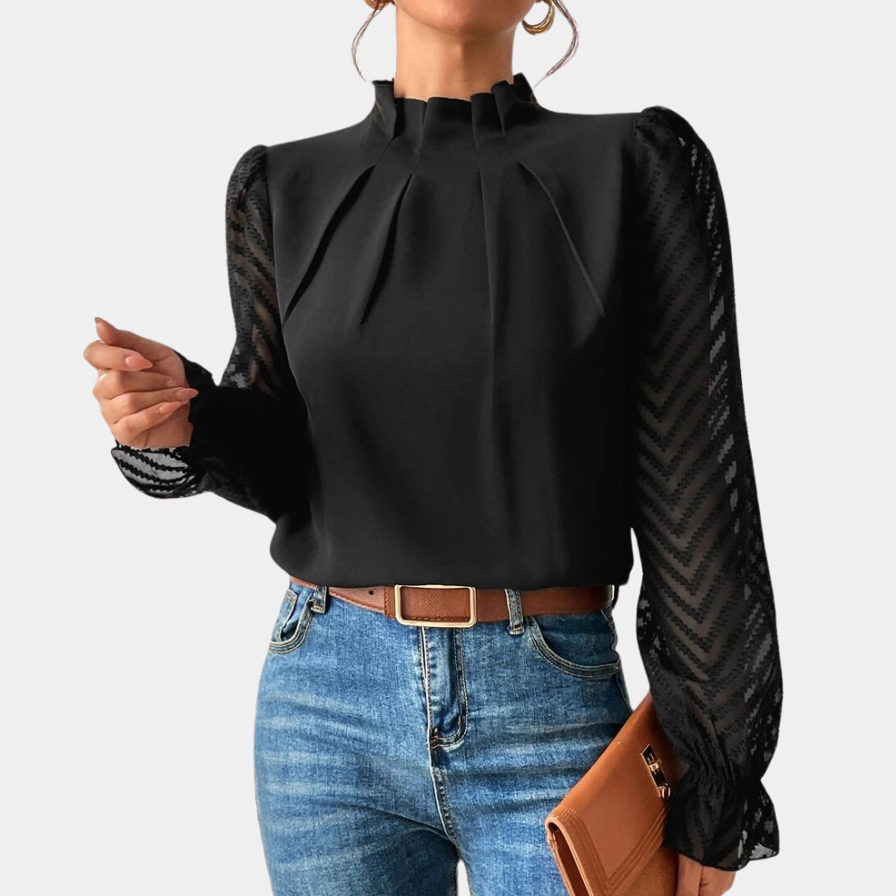 Elegante blouse met hoge kraag en lange mouwen