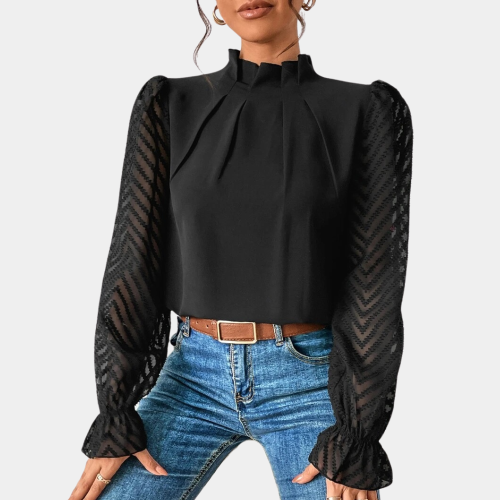 Elegante blouse met hoge kraag en lange mouwen