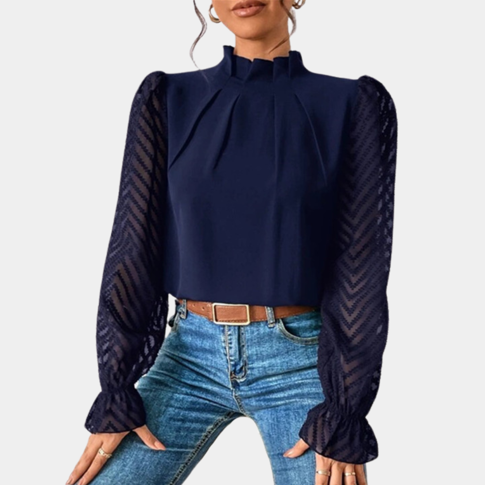 Elegante blouse met hoge kraag en lange mouwen