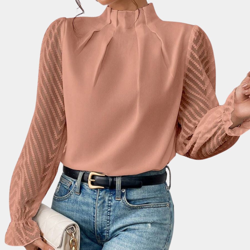 Elegante blouse met hoge kraag en lange mouwen