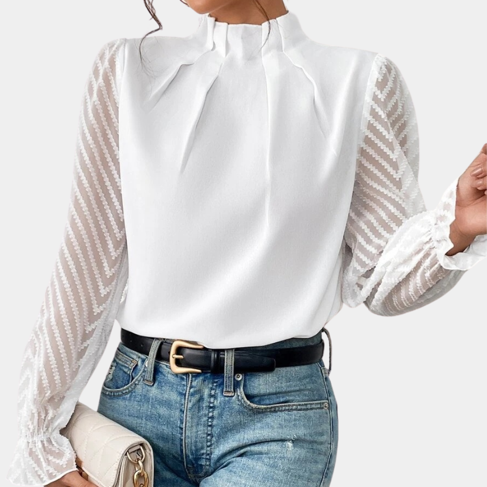 Elegante blouse met hoge kraag en lange mouwen
