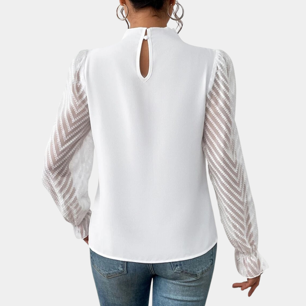 Elegante blouse met hoge kraag en lange mouwen